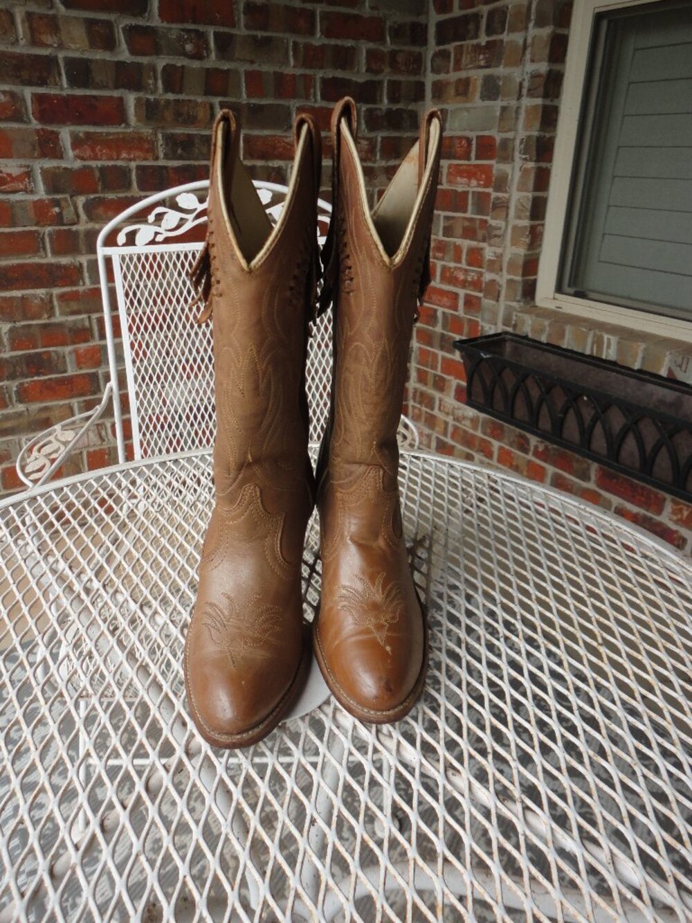 ACME Women's Vintage Boho Brown Fringe Leather Roper Western Boots Size 6.5